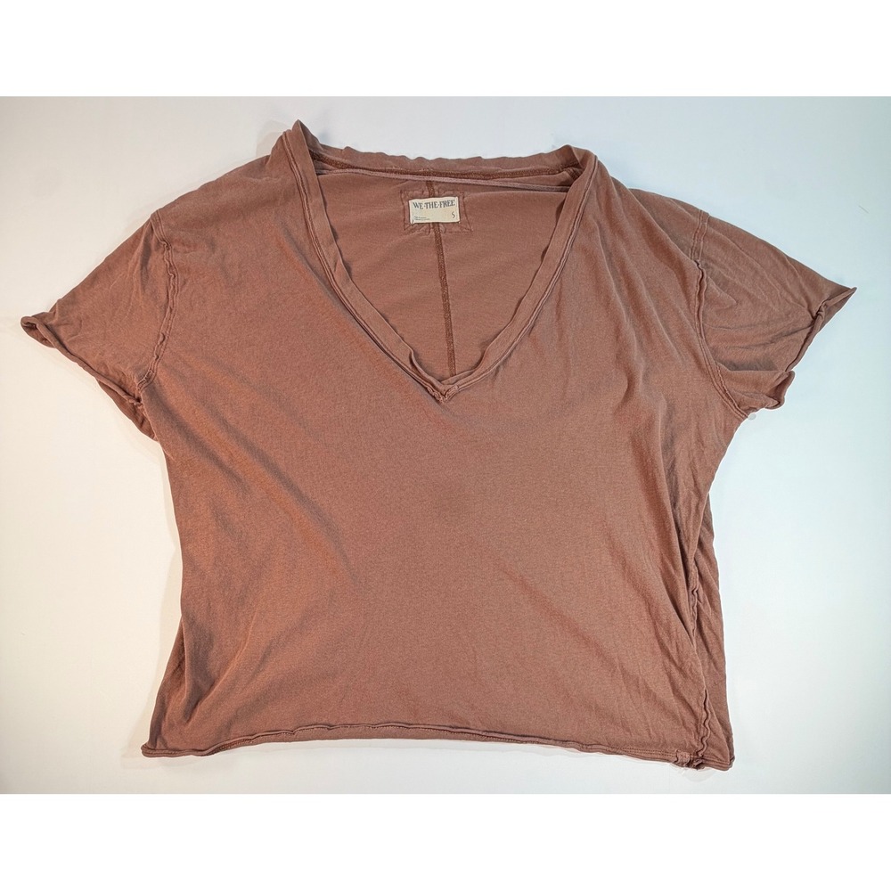 Free People We The Free V-Neck Boxy T-Shirt Brown Mauve Short Sleeve Small